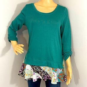 NWT Anthropologie Little Yellow Button Teal Layered Tunic Size Medium